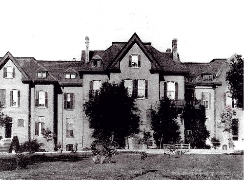 Original hospital building with north and south wings added