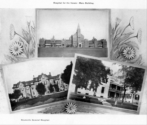 Printed photos of the three hospitals in Brockville
